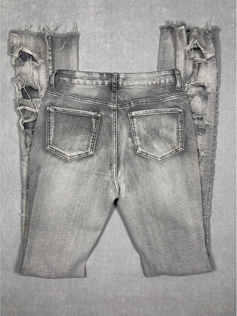 American Bazi Los Angeles Stacked Gray Acid Wash Distressed Cargo Jeans Size M
